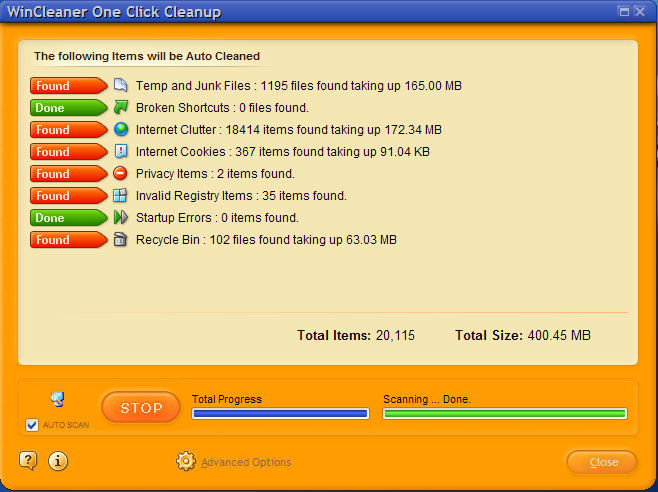 WinCleaner OneClick CleanUp Screenshot
